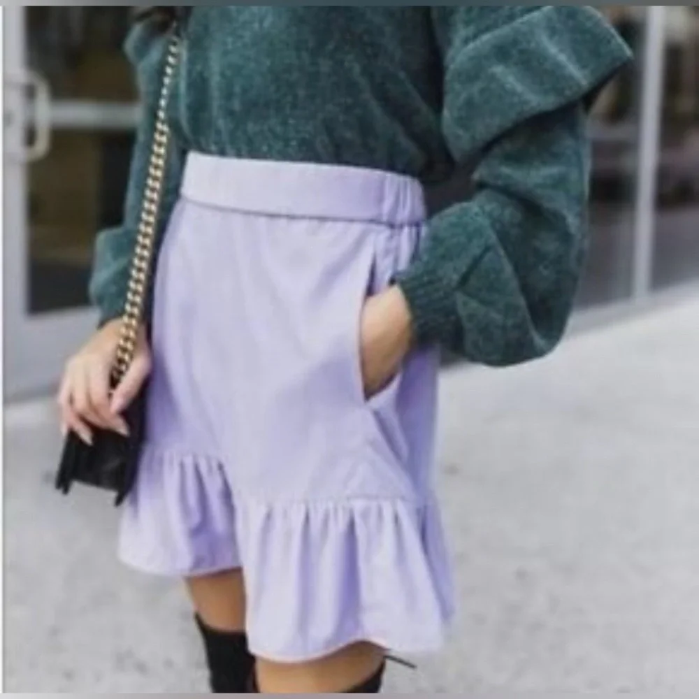 J Crew H2657 NWT Lavender Velvet Peplum Mini Casual Skirt Light Thistle - M - Picture 3 of 11